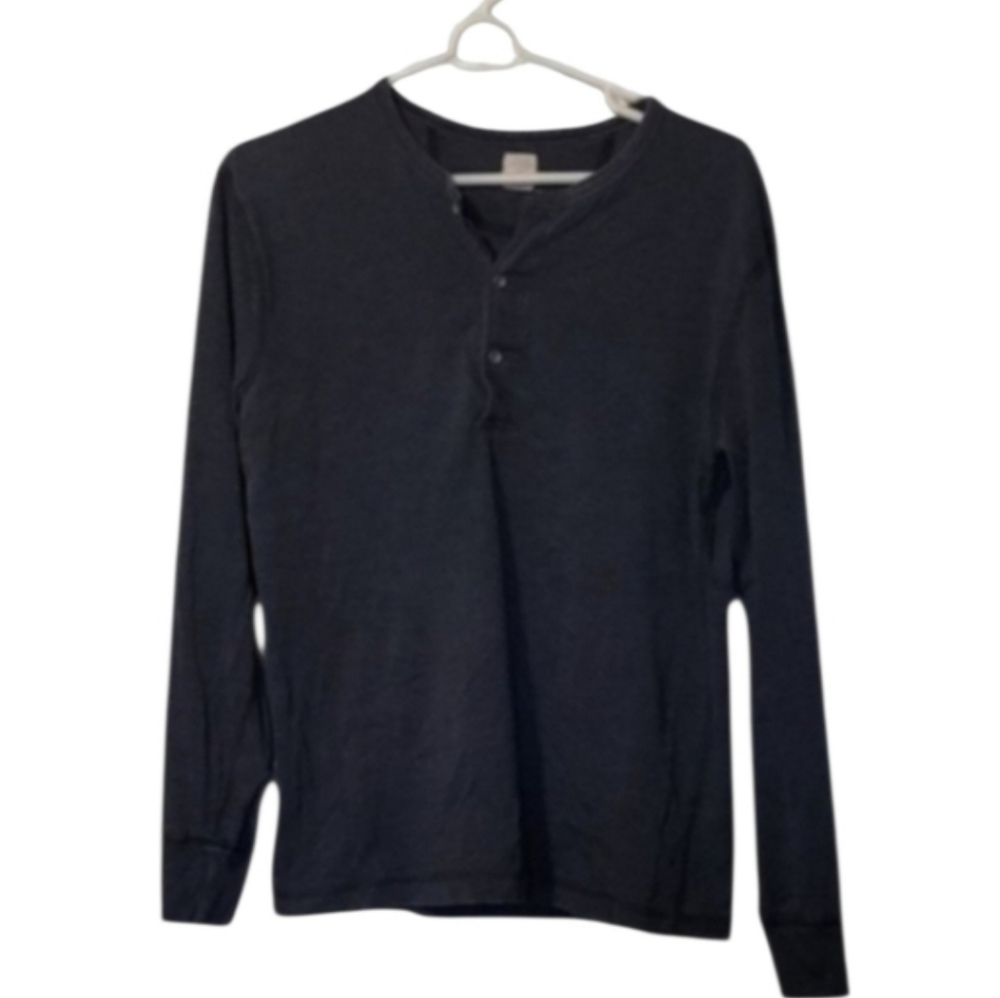 Vintage J. Crew Charcoal Gray Acid Washed Henley Long Sleeve Tee Size Small